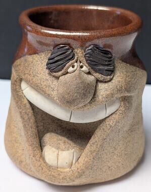 Vtg Stoneware Ugly Funny Face Mug Studio Art 3D Handmade Pottery Coffee Cup Dad